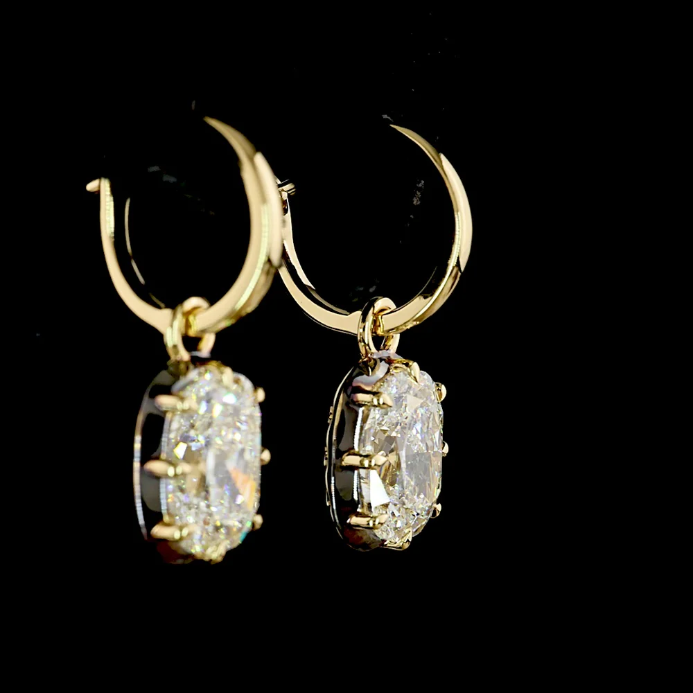 14K Yellow Gold Drop Earrings with Cushion Brilliant Cut Lab Diamonds - 4.13 Carat Total Diamond Weight (E-F Color, VS1 Clarity) - Covaloro Fine Jewelry - Image 4