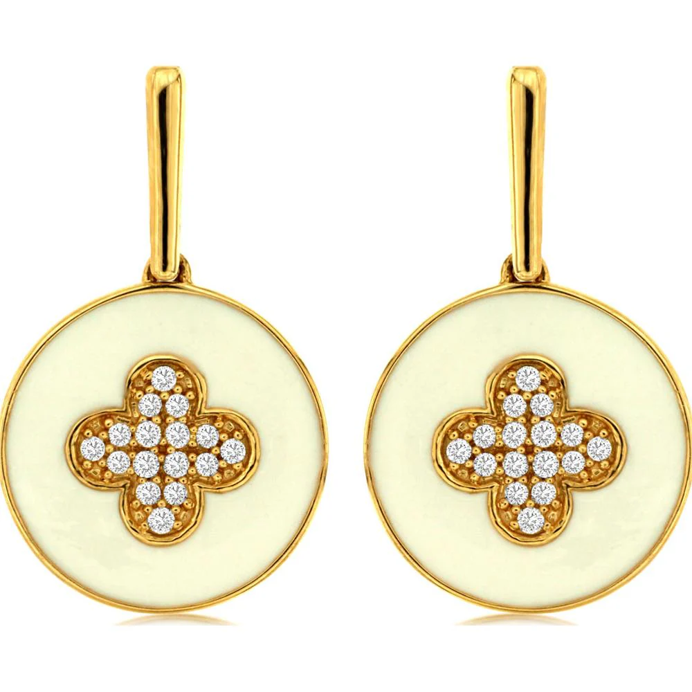 14K Yellow Gold Drop Earrings with Diamond-Encrusted Floral Motif - 0.16 Carats Total Diamond Weight - Royal Jewelry