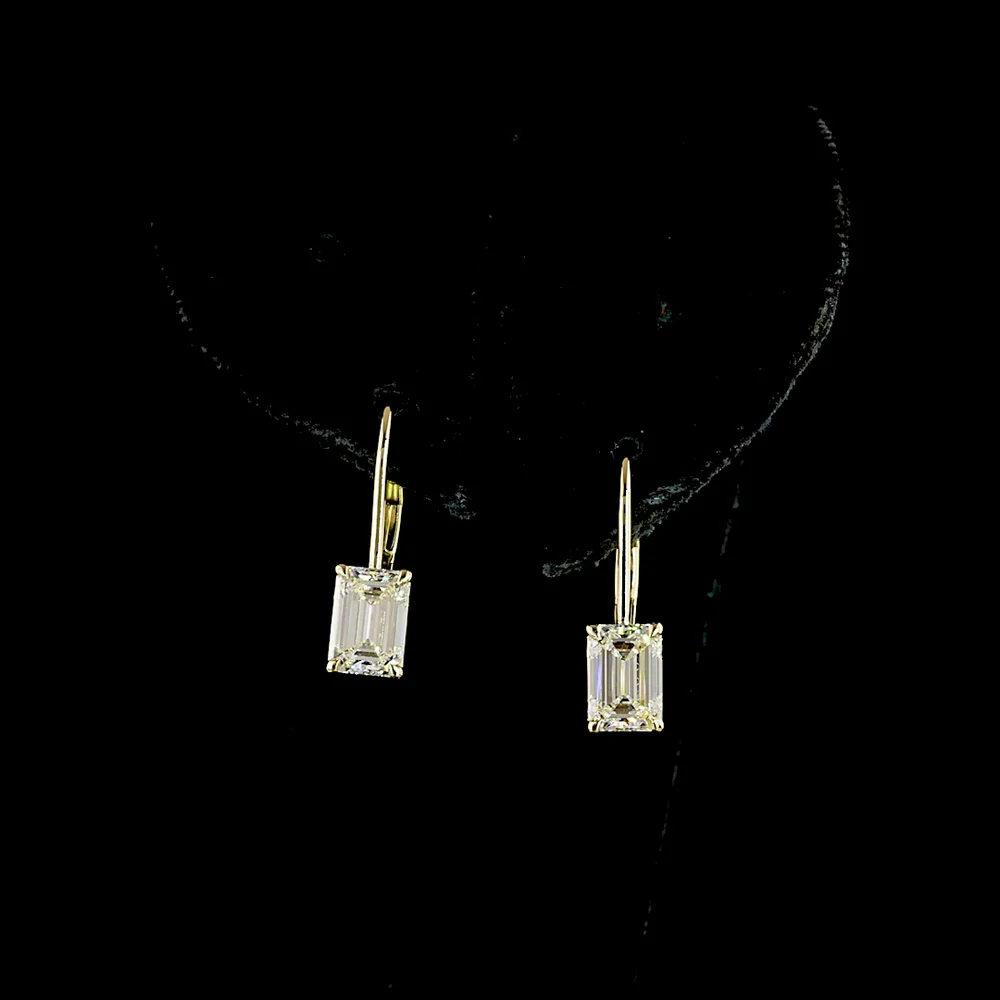 14K Yellow Gold Drop Earrings with Emerald Cut Lab Diamonds E-F VS1 - 2.09 Carat Total Weight - Covaloro Fine Jewelry