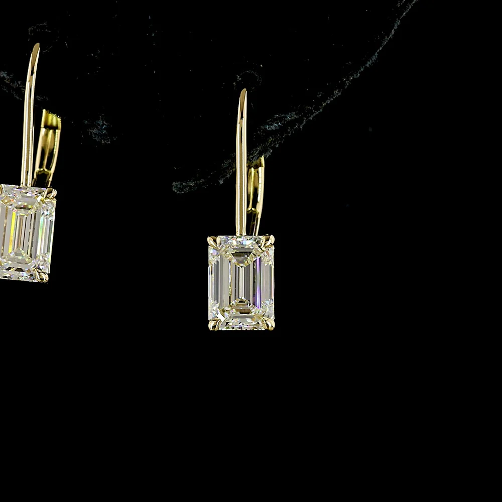 14K Yellow Gold Drop Earrings with Emerald Cut Lab Diamonds E-F VS1 - 2.09 Carat Total Weight - Covaloro Fine Jewelry - Image 2