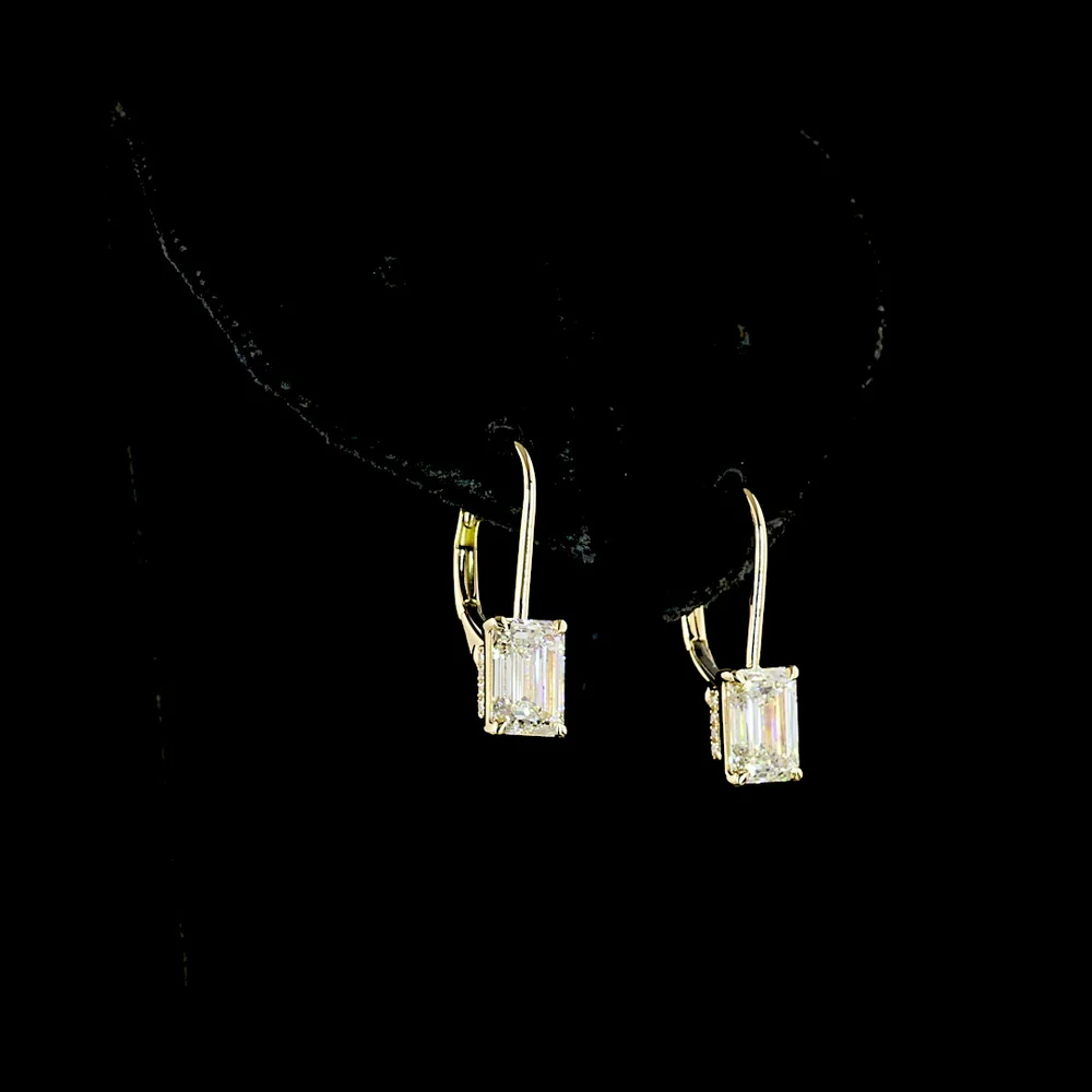 14K Yellow Gold Drop Earrings with Emerald Cut Lab Diamonds E-F VS1 - 2.09 Carat Total Weight - Covaloro Fine Jewelry - Image 3