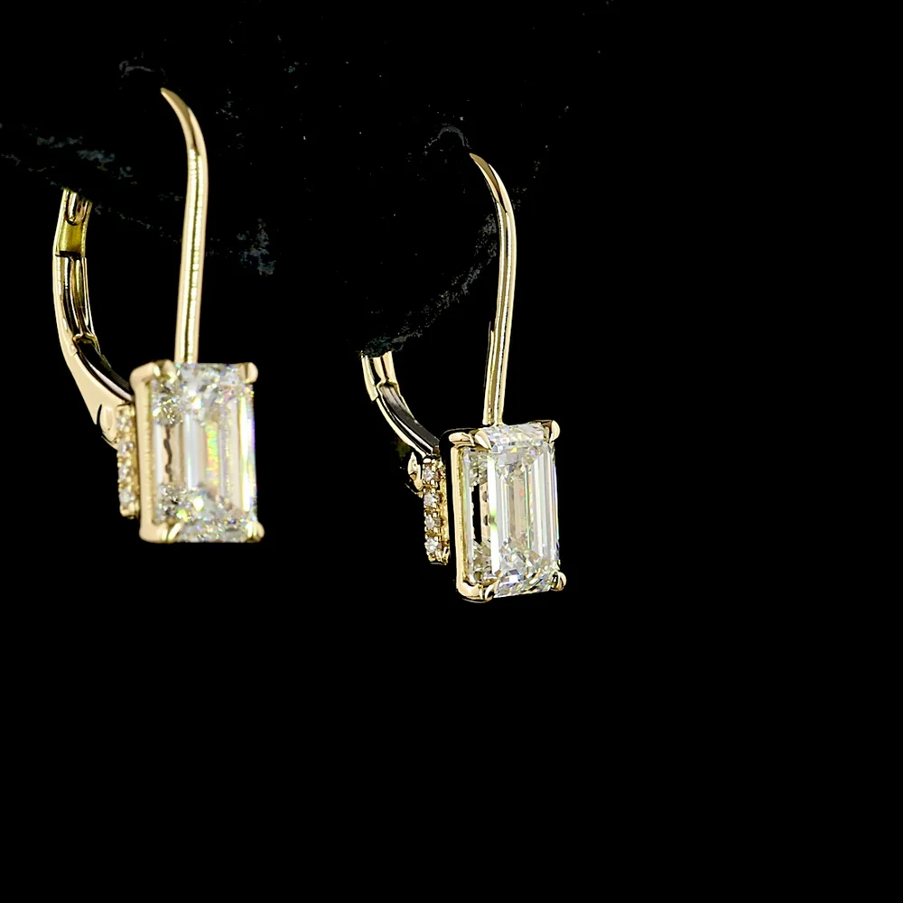 14K Yellow Gold Drop Earrings with Emerald Cut Lab Diamonds E-F VS1 - 2.09 Carat Total Weight - Covaloro Fine Jewelry - Image 4