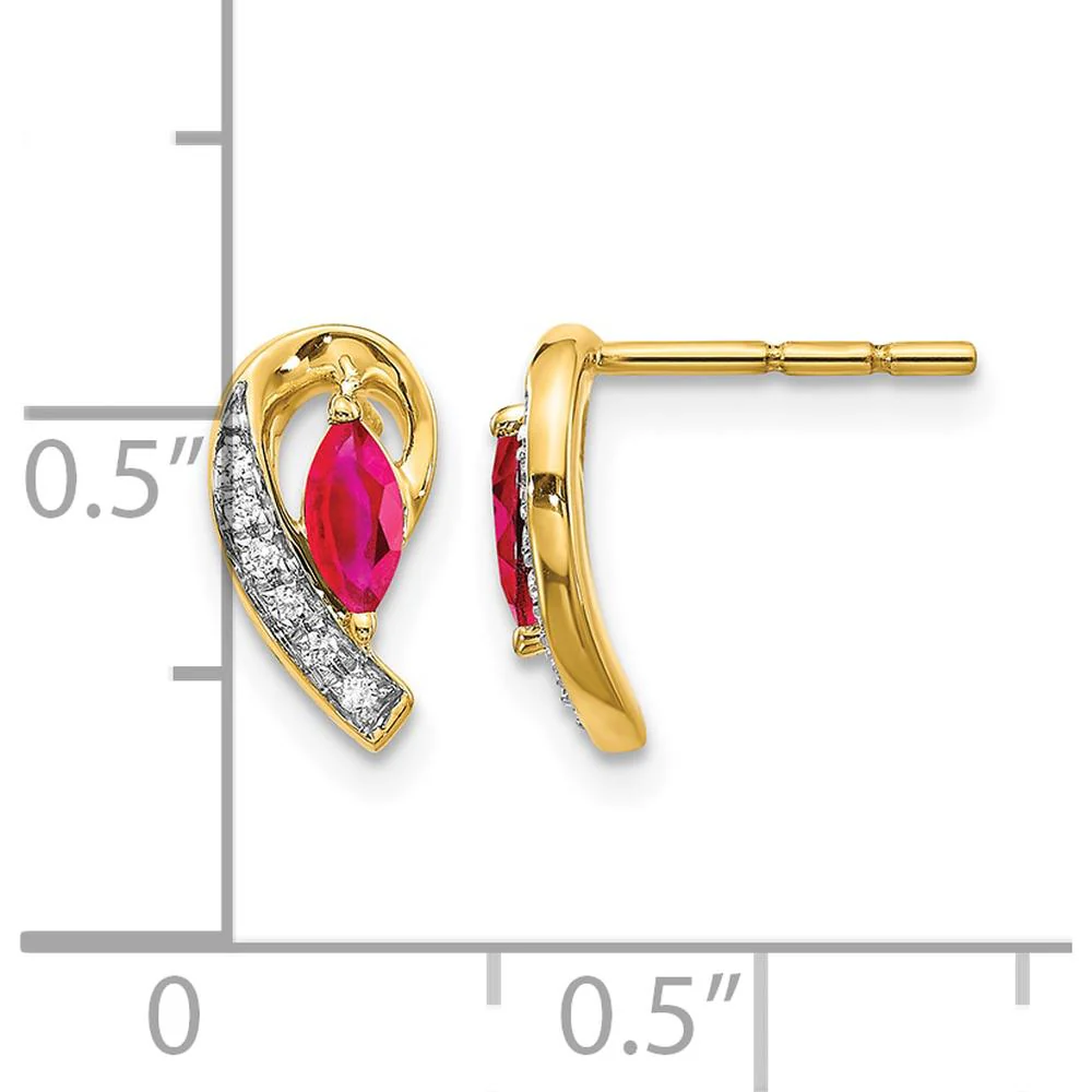14K Yellow Gold Drop Earrings with Marquise Rubies and Round Diamonds - 0.16 Carat Ruby & 0.017 Carat Total Diamond Weight by Monteluci Fine Jewelry - Image 4
