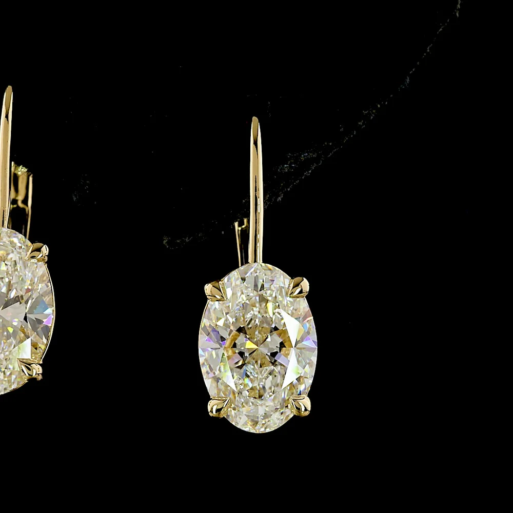 14K Yellow Gold Drop Earrings with Oval Cut Lab Diamonds - 2.00 Carat and 2.03 Carat Center Stones, F VS1 Clarity - 8.36 Carat Total Diamond Weight - Covaloro Fine Jewelry - Image 2