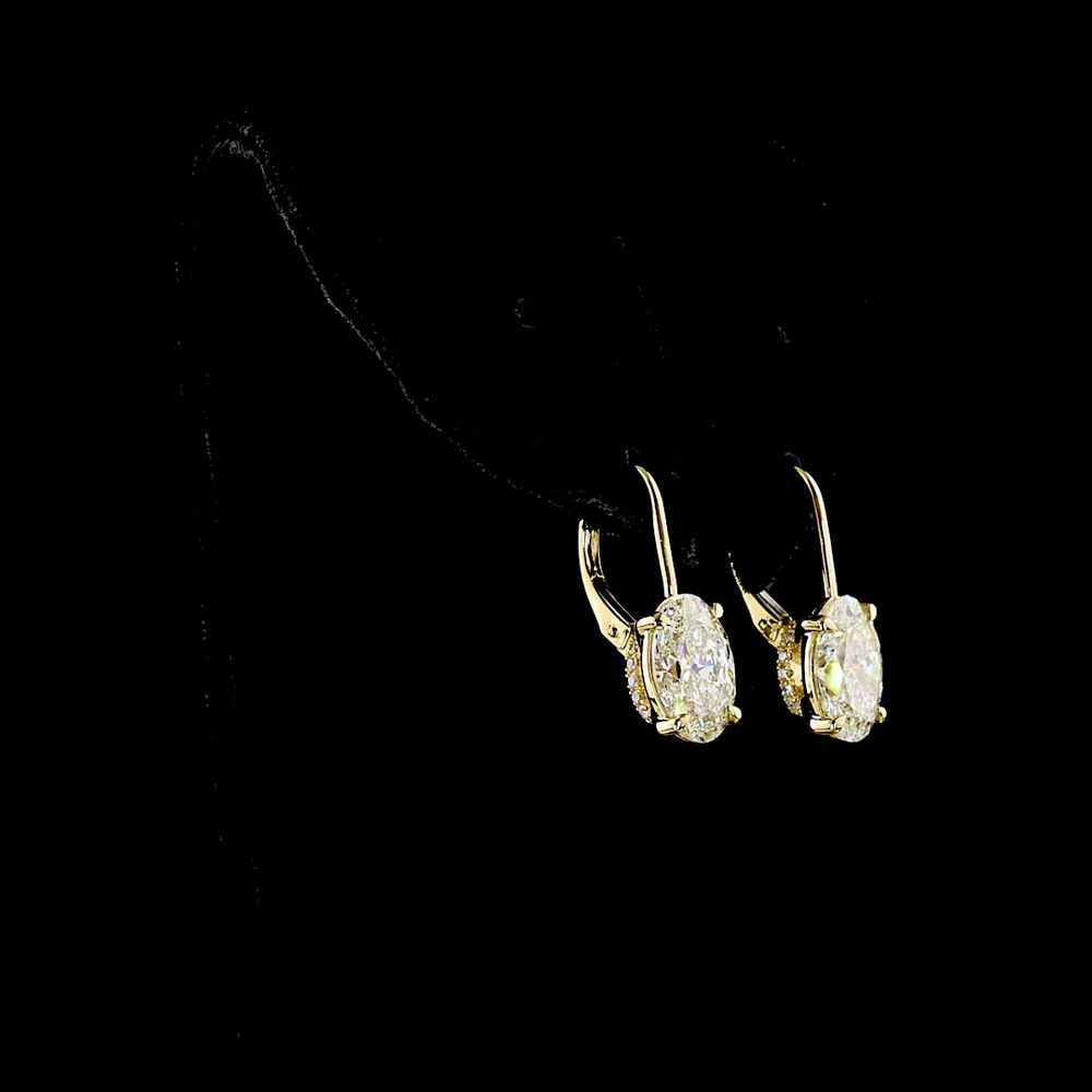 14K Yellow Gold Drop Earrings with Oval Cut Lab Diamonds - 2.00 Carat and 2.03 Carat Center Stones, F VS1 Clarity - 8.36 Carat Total Diamond Weight - Covaloro Fine Jewelry - Image 3