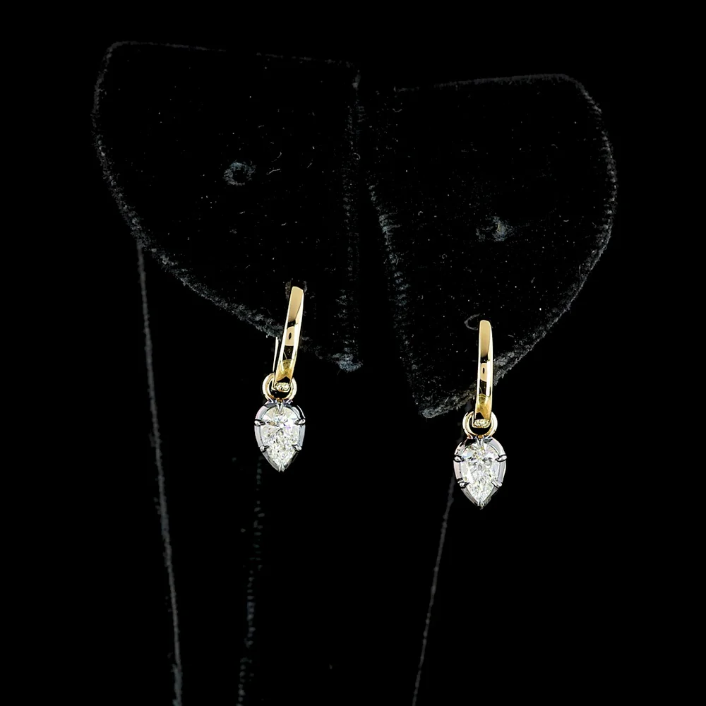14K Yellow Gold Drop Earrings with Pear Shape Lab Grown Diamonds and Black Rhodium Accents - 0.53 Carat Total Diamond Weight - Covaloro Fine Jewelry