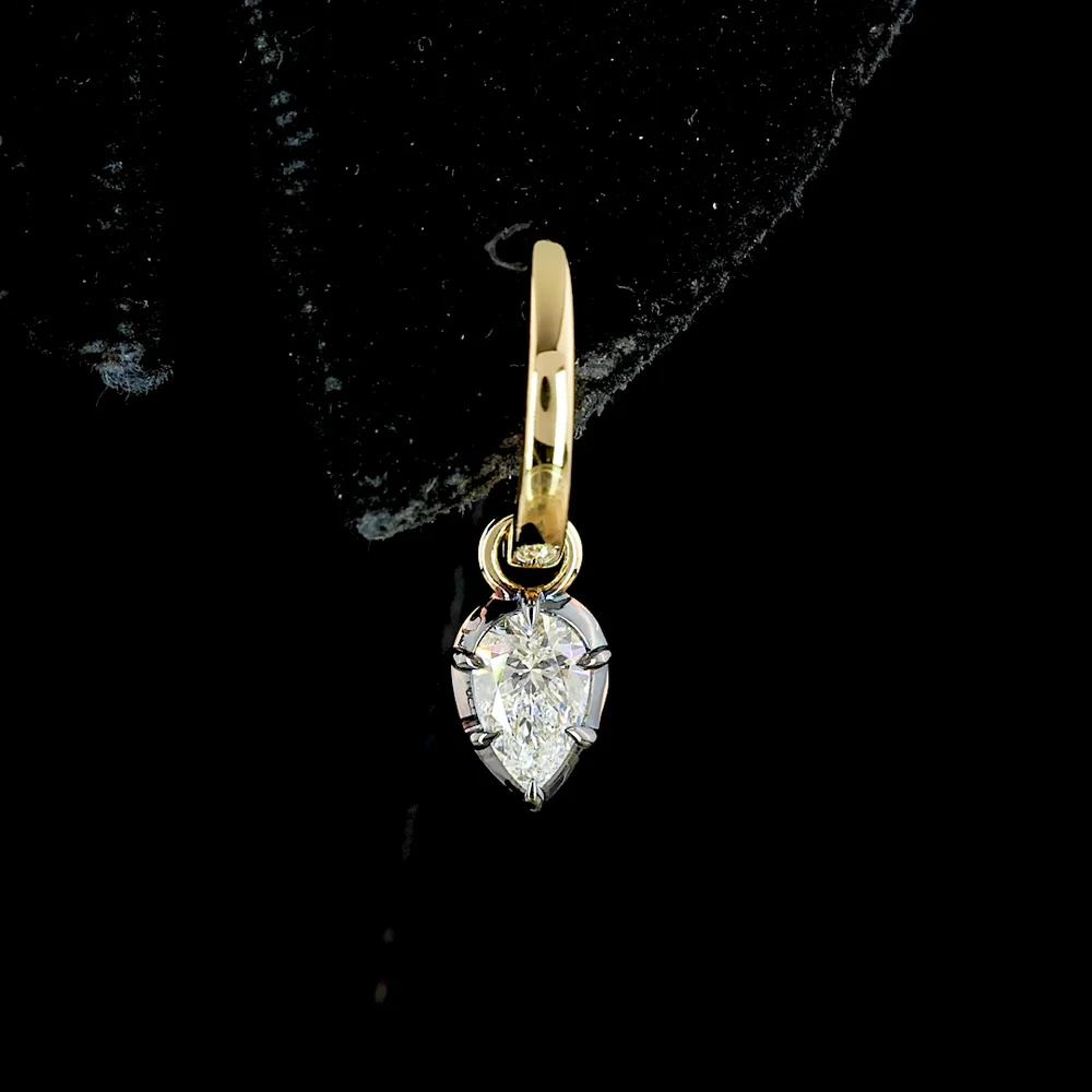 14K Yellow Gold Drop Earrings with Pear Shape Lab Grown Diamonds and Black Rhodium Accents - 0.53 Carat Total Diamond Weight - Covaloro Fine Jewelry - Image 2
