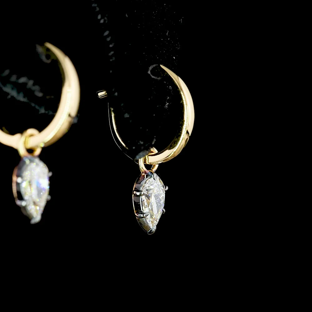 14K Yellow Gold Drop Earrings with Pear Shape Lab Grown Diamonds and Black Rhodium Accents - 0.53 Carat Total Diamond Weight - Covaloro Fine Jewelry - Image 4