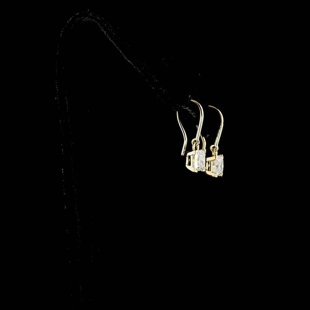 14K Yellow Gold Drop Earrings with Princess Cut Lab Diamonds - 2.06 Carat Total Weight, E-F Color VVS2 Clarity - Covaloro Fine Jewelry - Image 3