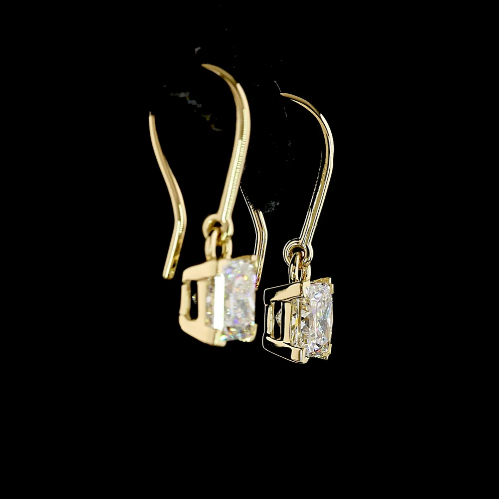 14K Yellow Gold Drop Earrings with Princess Cut Lab Diamonds - 2.06 Carat Total Weight, E-F Color VVS2 Clarity - Covaloro Fine Jewelry - Image 4