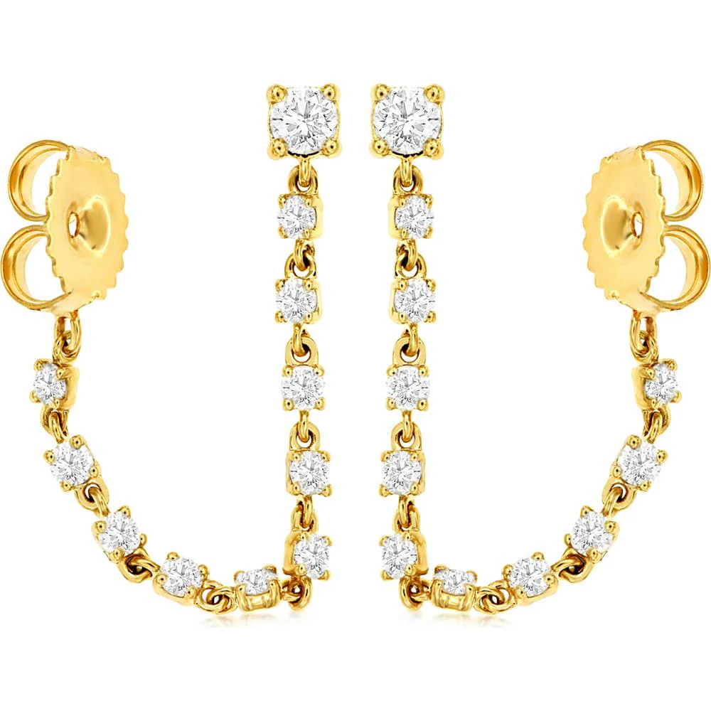 14K Yellow Gold Drop Earrings with Prong-Set Round Diamonds - 0.74 Carat Total Diamond Weight - Royal Jewelry