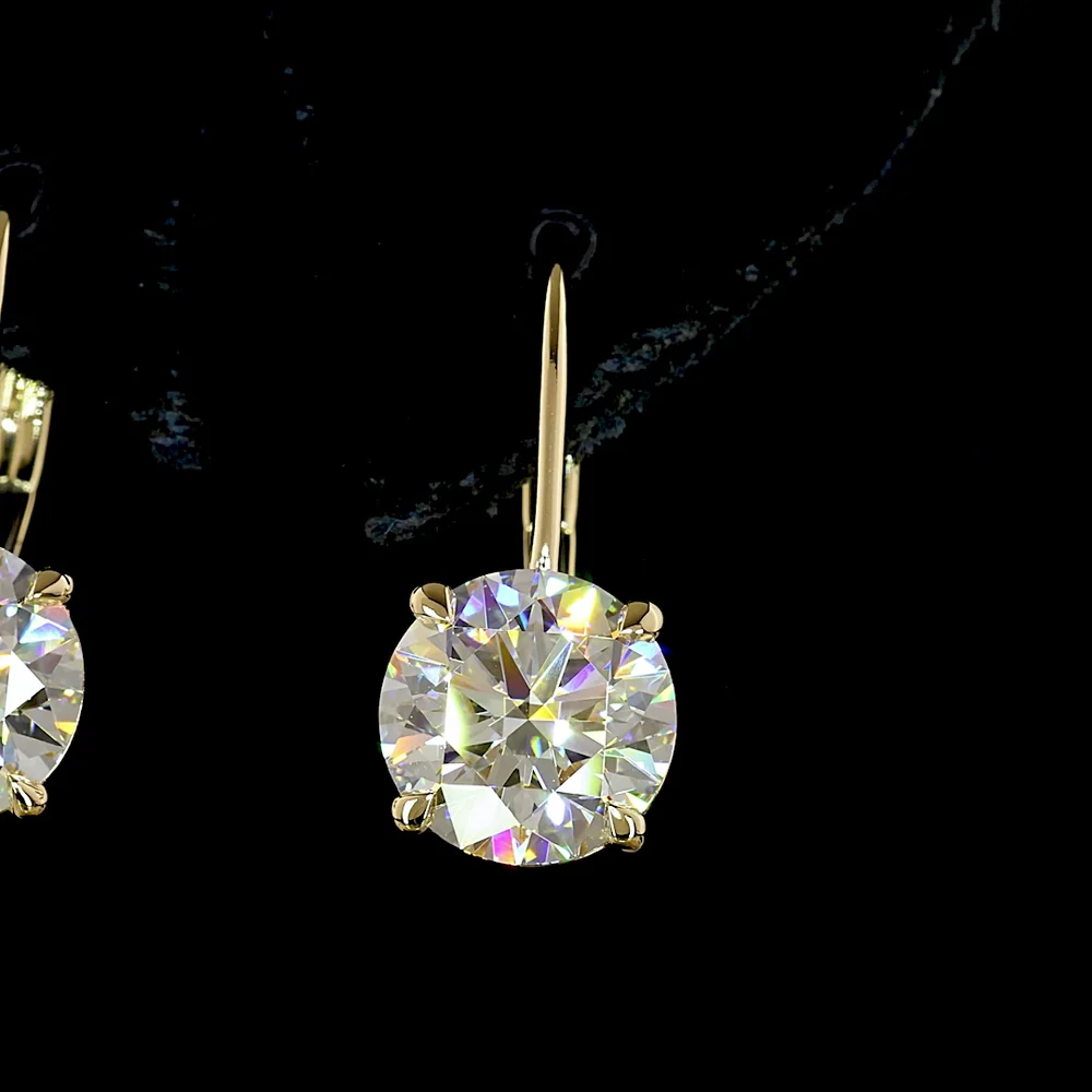 14K Yellow Gold Drop Earrings with Round Brilliant Cut Lab Diamonds - 4.21 Carat Total Diamond Weight - Covaloro Fine Jewelry - Image 2