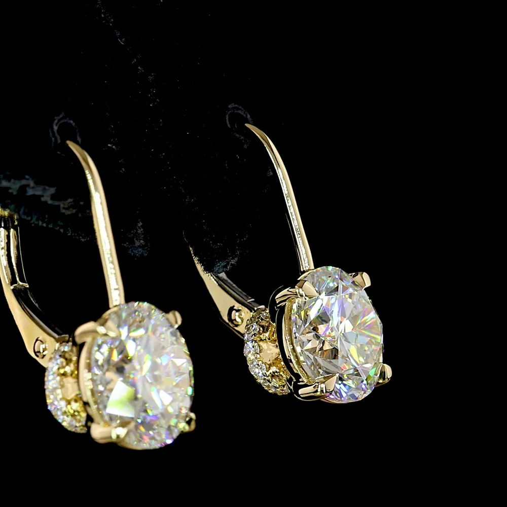 14K Yellow Gold Drop Earrings with Round Brilliant Cut Lab Diamonds - 4.21 Carat Total Diamond Weight - Covaloro Fine Jewelry - Image 4
