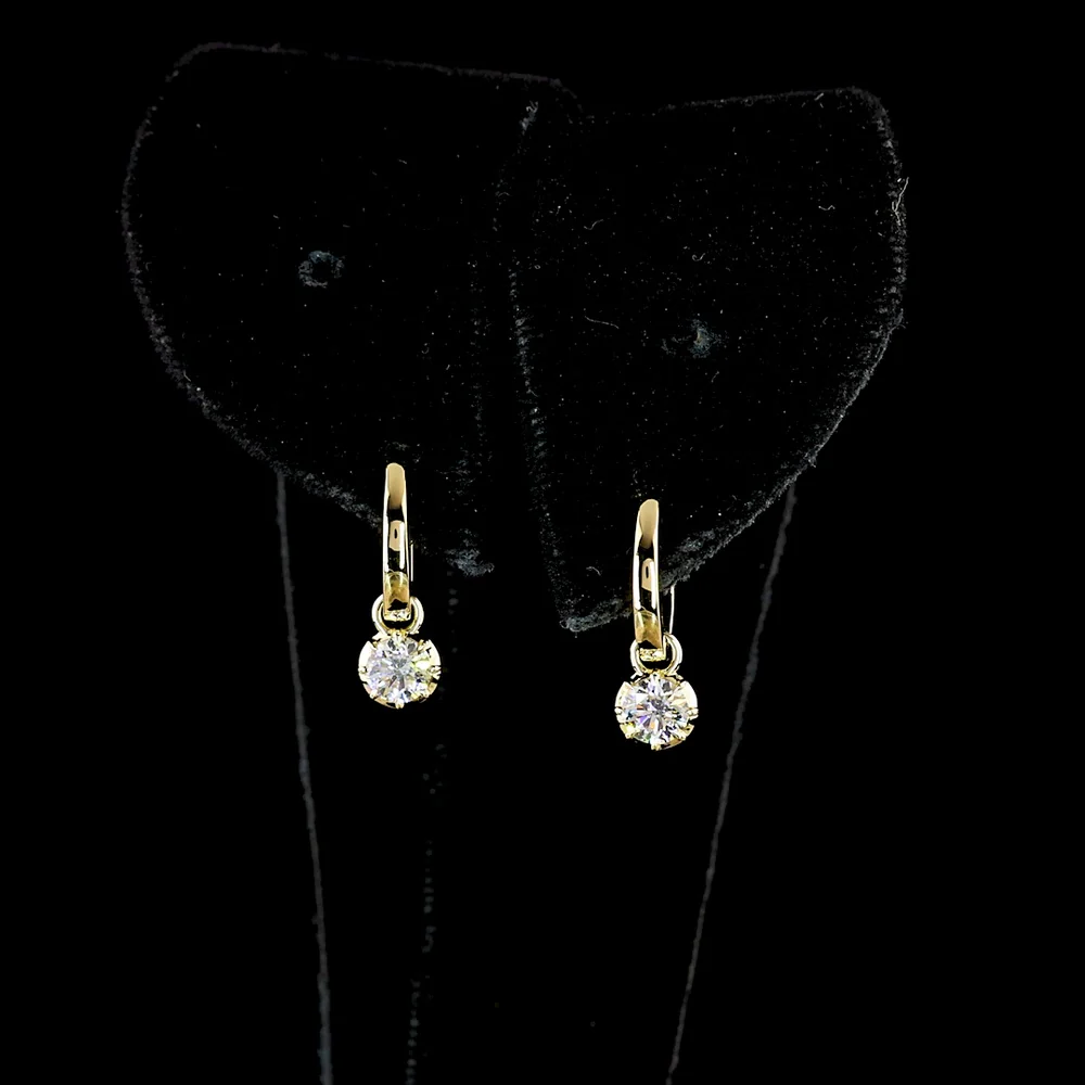 14K Yellow Gold Drop Earrings with Round Lab Grown Diamonds & Black Rhodium Prong Detail - 0.52 Carat Total Diamond Weight - Covaloro Fine Jewelry - Image 2