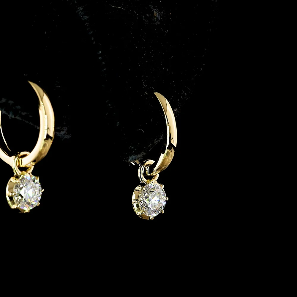 14K Yellow Gold Drop Earrings with Round Lab Grown Diamonds & Black Rhodium Prong Detail - 0.52 Carat Total Diamond Weight - Covaloro Fine Jewelry - Image 3