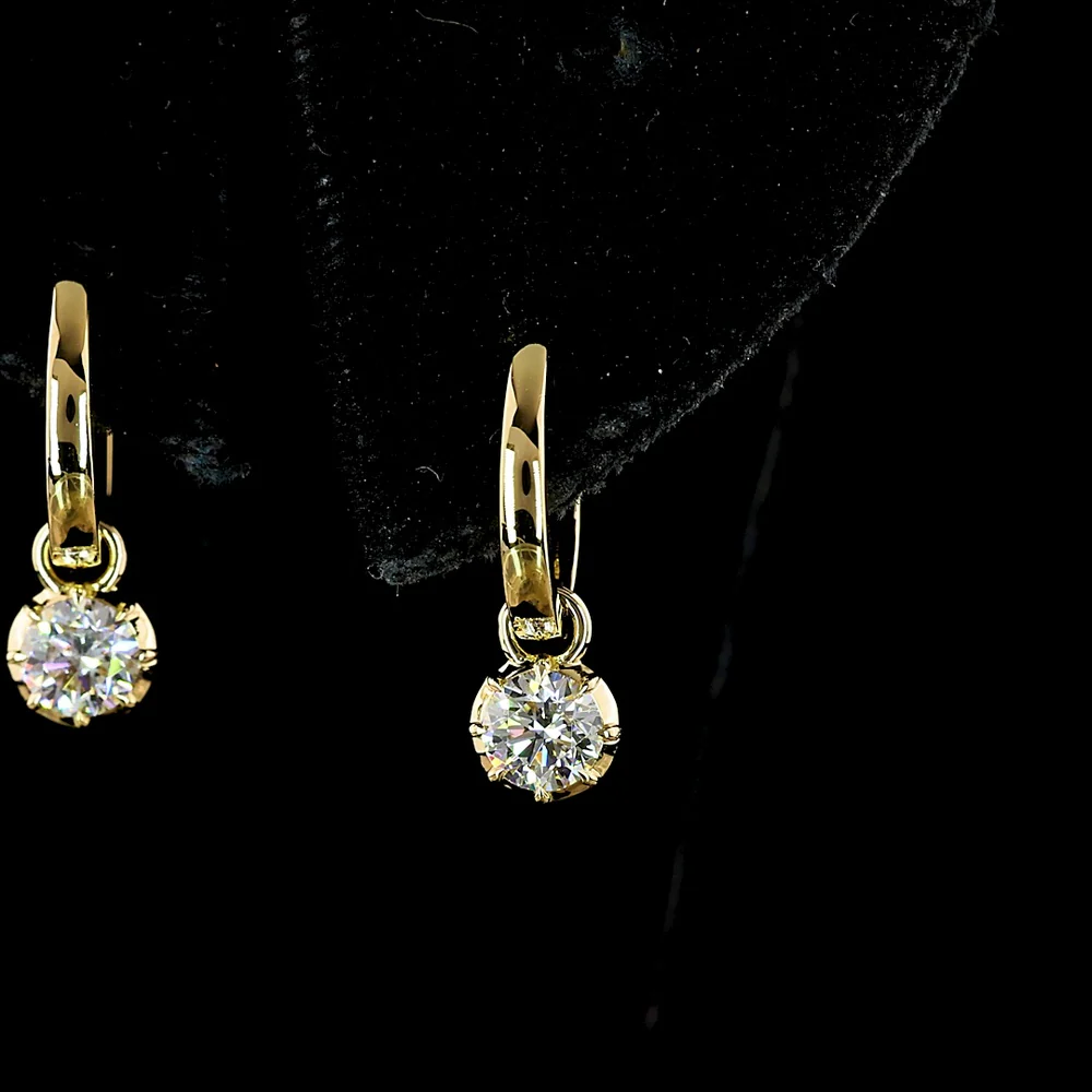 14K Yellow Gold Drop Earrings with Round Lab Grown Diamonds & Black Rhodium Prong Detail - 0.52 Carat Total Diamond Weight - Covaloro Fine Jewelry - Image 4