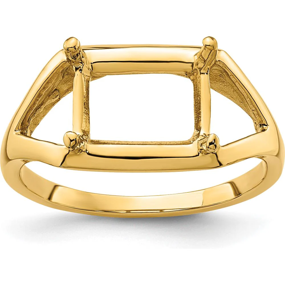 14K Yellow Gold East-West 9x7mm Emerald-Cut Ring Mounting - Size 6 by Monteluci Fine Jewelry