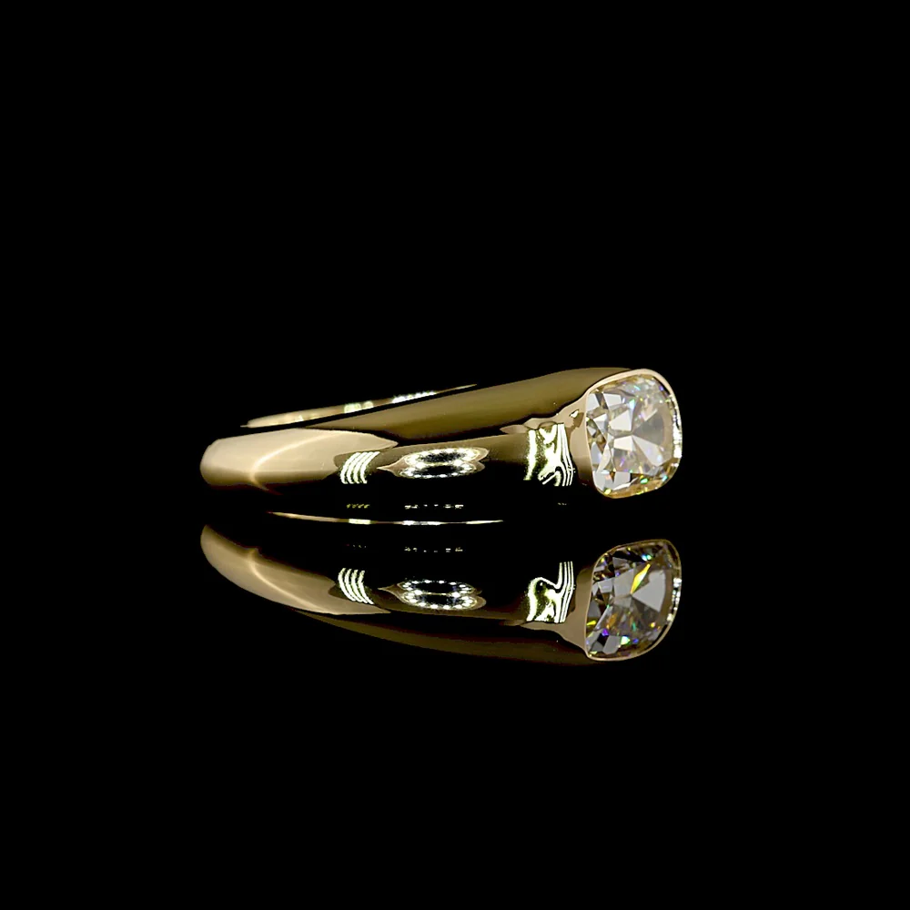 14K Yellow Gold East-West Antique Cushion Cut Lab Diamond Solitaire Ring with Hidden Brilliant Accent - 1.29 Carat Total Diamond Weight - Covaloro Fine Jewelry - Image 2