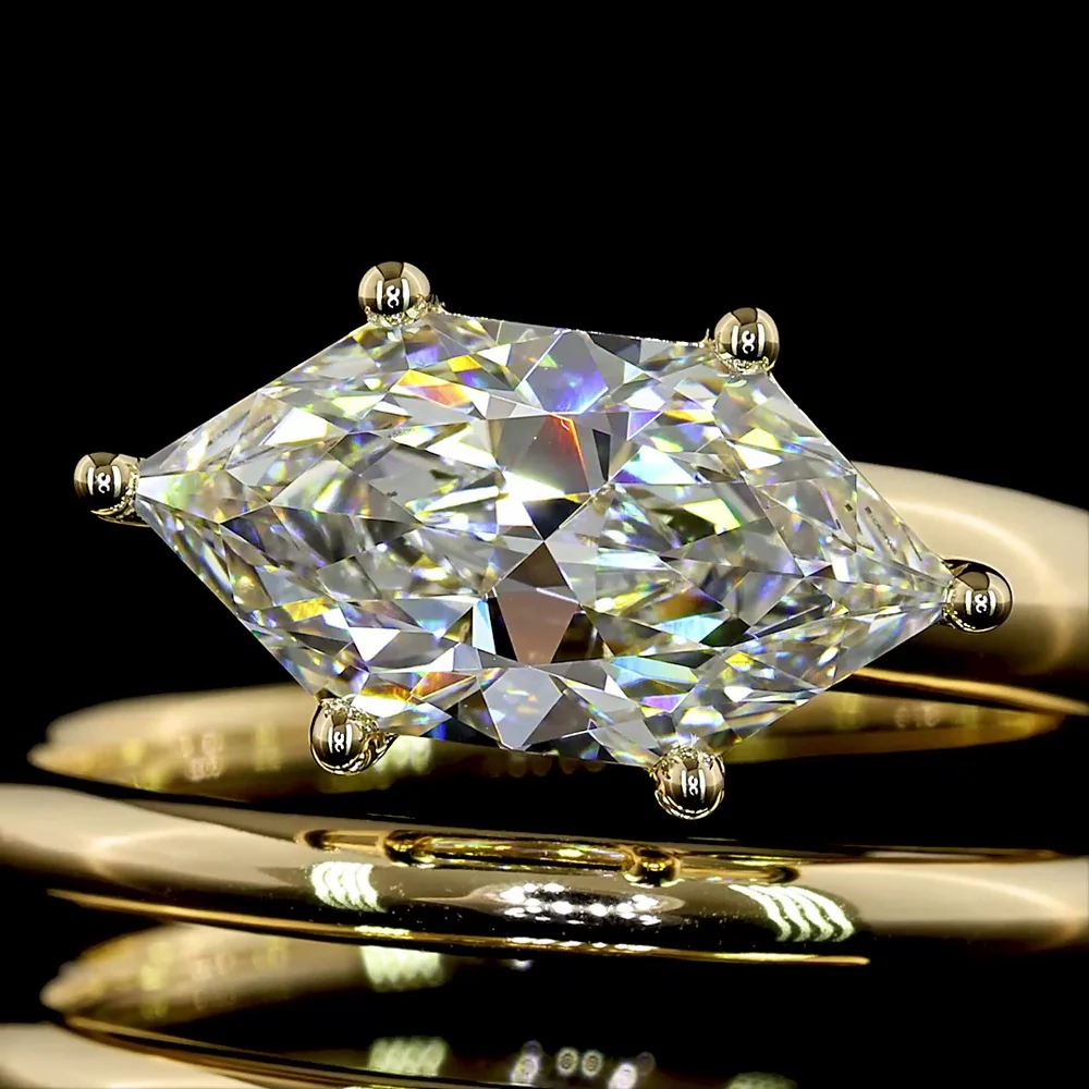 14K Yellow Gold East-West Antique Marquise Cut Lab Diamond Ring with E VVS2 Clarity - 2.36 Carat Total Diamond Weight - Covaloro Fine Jewelry - Image 2