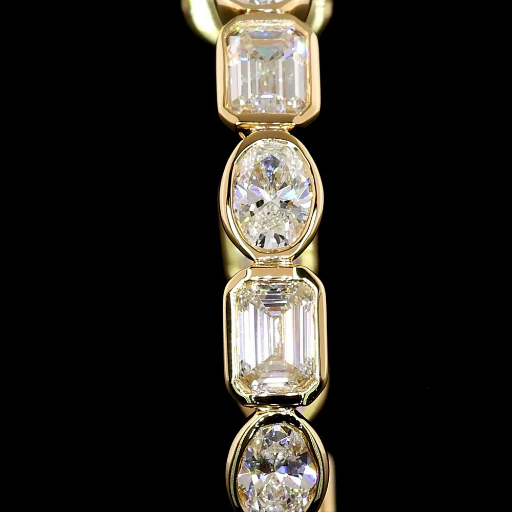 14K Yellow Gold East-West Bezel Set C-Hoop Earrings with Alternating Emerald Cut and Oval Cut Lab Diamonds - 3.85 Carats Total Diamond Weight - Covaloro Fine Jewelry - Image 2