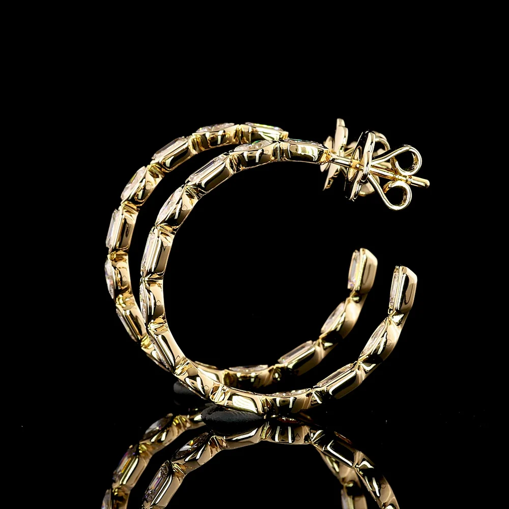 14K Yellow Gold East-West Bezel Set C-Hoop Earrings with Alternating Emerald Cut and Oval Cut Lab Diamonds - 3.85 Carats Total Diamond Weight - Covaloro Fine Jewelry - Image 4