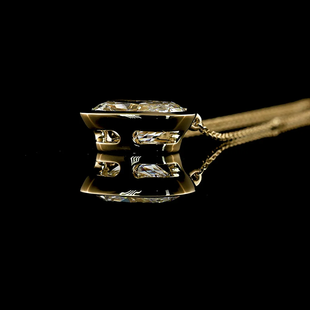 14K Yellow Gold East-West Bezel Set Cushion Brilliant Cut Lab Diamond Solitaire Pendant - 2.63 Carat Total Weight, E-F Color, VVS2 Clarity, IGI Certified - Covaloro Fine Jewelry - Image 3