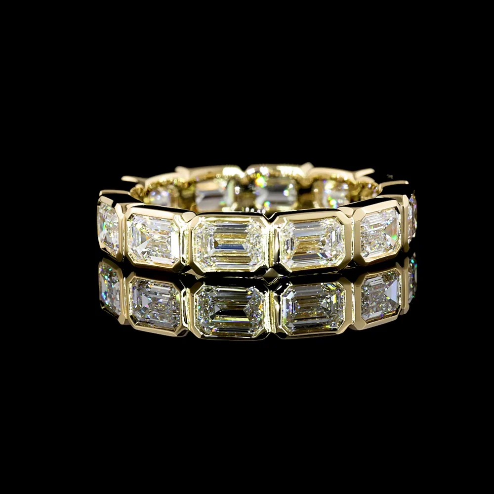 14K Yellow Gold East-West Bezel Set Emerald Cut Lab Diamond Eternity Band - 2.98 Carat Total Weight - Covaloro Fine Jewelry