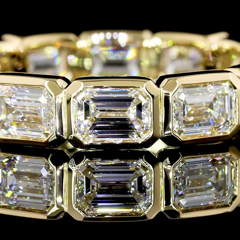 14K Yellow Gold East-West Bezel Set Emerald Cut Lab Diamond Eternity Band - 2.98 Carat Total Weight - Covaloro Fine Jewelry - Image 3