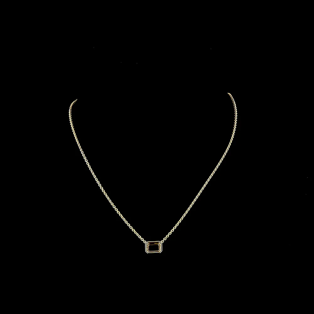 14K Yellow Gold East-West Bezel Set Emerald Cut Lab Diamond Solitaire Pendant - 1.76 Carat Total Weight - Covaloro Fine Jewelry