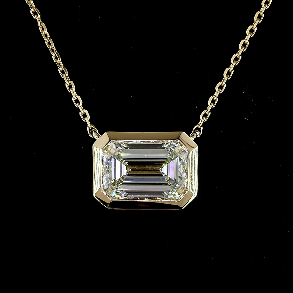 14K Yellow Gold East-West Bezel Set Emerald Cut Lab Diamond Solitaire Pendant - 2.08 Carat Total Diamond Weight, IGI Certified F VVS2 - Covaloro Fine Jewelry - Image 2