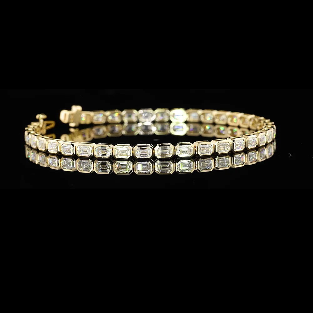 14K Yellow Gold East-West Bezel Set Emerald Cut Lab Diamond Tennis Bracelet - 4.89 Carat Total Diamond Weight - Covaloro Fine Jewelry