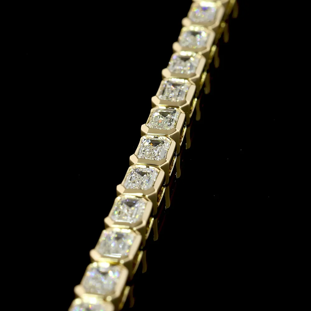 14K Yellow Gold East-West Bezel Set Emerald Cut Lab Diamond Tennis Bracelet - 4.89 Carat Total Diamond Weight - Covaloro Fine Jewelry - Image 2