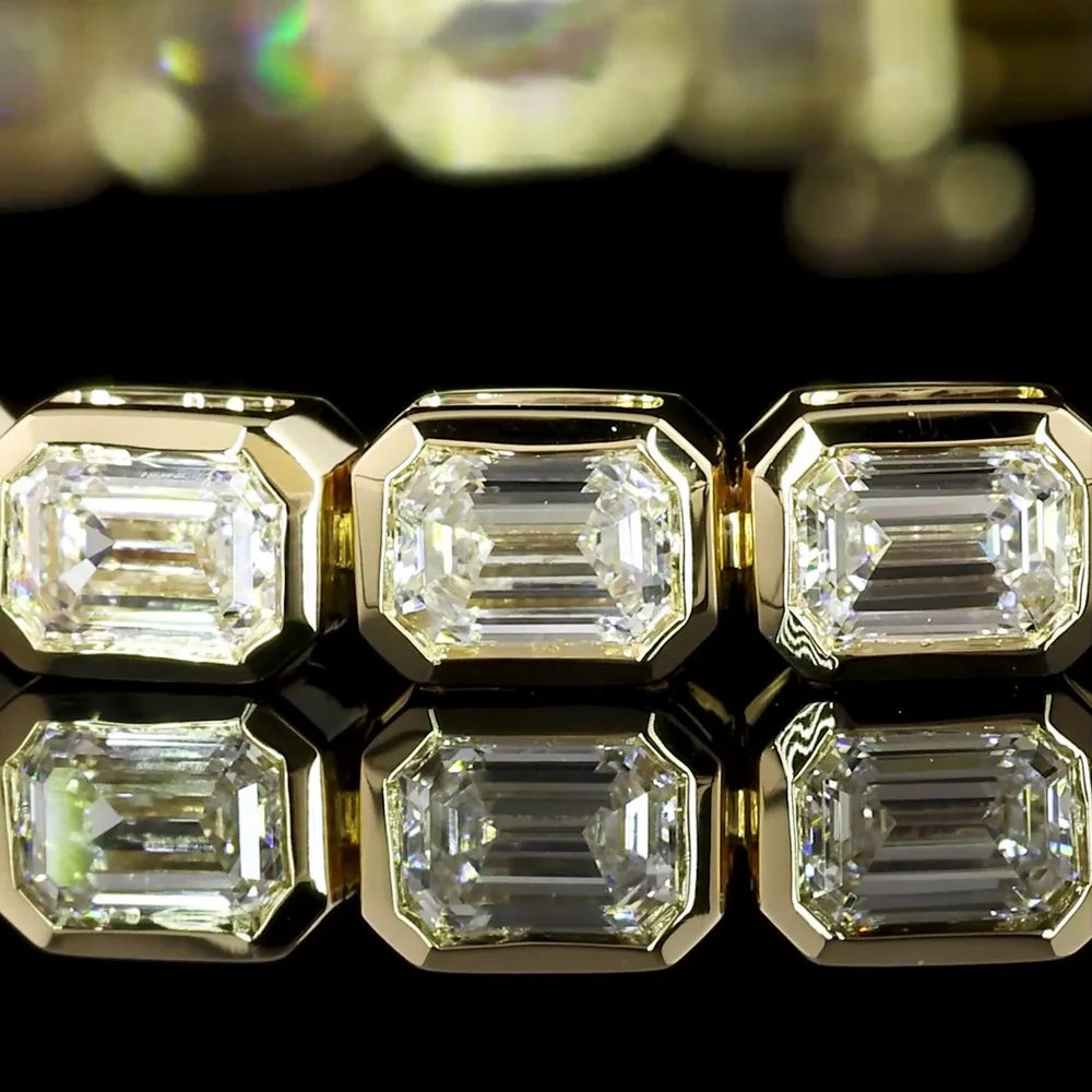 14K Yellow Gold East-West Bezel Set Emerald Cut Lab Diamond Tennis Bracelet - 4.89 Carat Total Diamond Weight - Covaloro Fine Jewelry - Image 3
