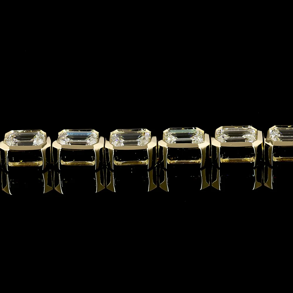 14K Yellow Gold East-West Bezel Set Emerald Cut Lab Diamond Tennis Bracelet - 4.89 Carat Total Diamond Weight - Covaloro Fine Jewelry - Image 4