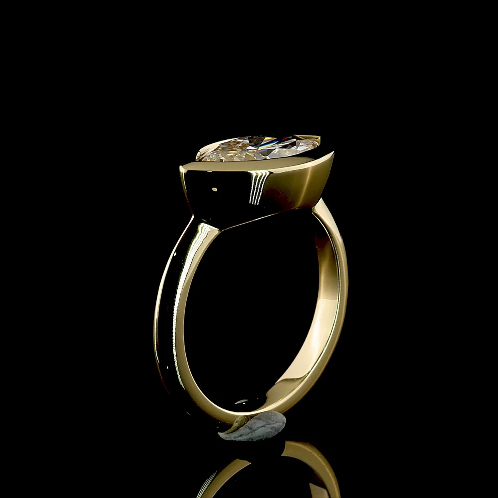 14K Yellow Gold East-West Bezel Set Marquise Cut Lab Diamond Solitaire Ring - 2.53 Carat, IGI Certified E VVS2 - Covaloro Fine Jewelry - Image 4
