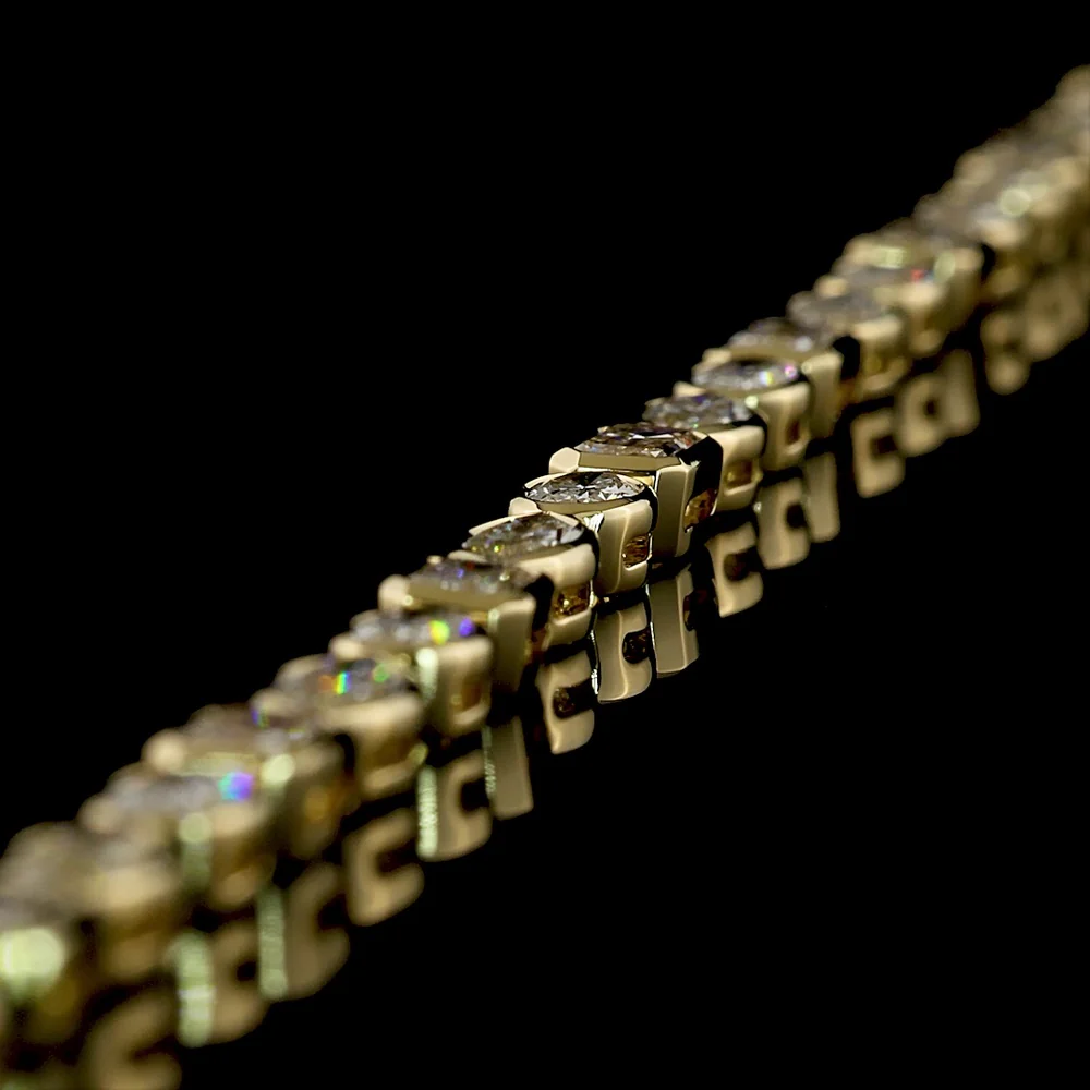 14K Yellow Gold East-West Bezel Set Mixed Shape Tennis Bracelet with 4.77 Carats Lab-Grown Emerald, Oval, and Marquise Diamonds - Covaloro Fine Jewelry - Image 3