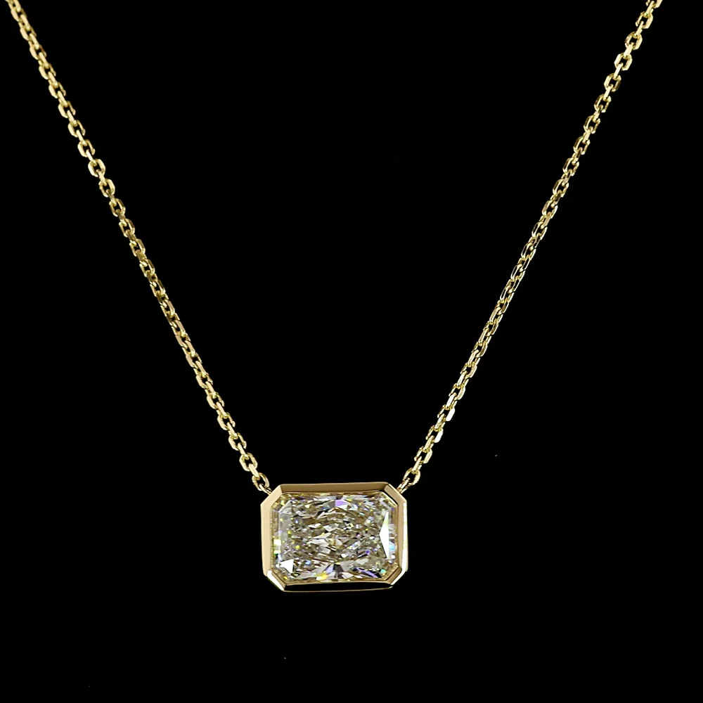 14K Yellow Gold East-West Bezel Set Radiant Cut Lab Diamond Solitaire Pendant - 1.53 Carat Total Weight - Covaloro Fine Jewelry