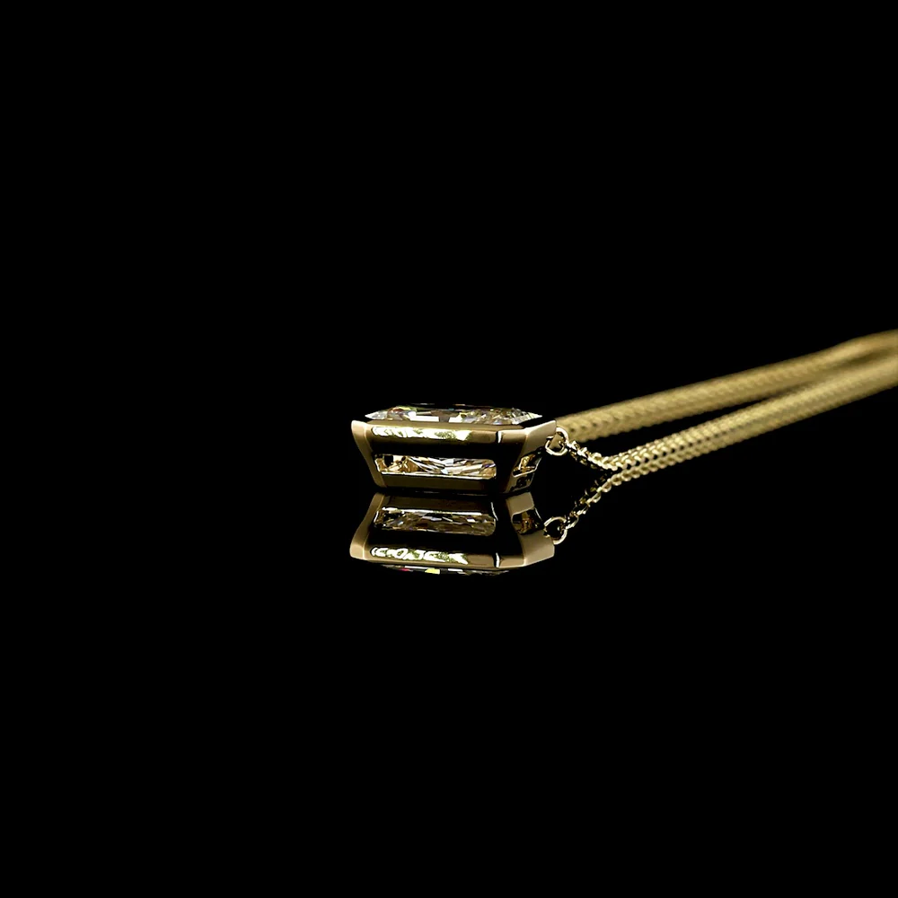 14K Yellow Gold East-West Bezel Set Radiant Cut Lab Diamond Solitaire Pendant - 1.53 Carat Total Weight - Covaloro Fine Jewelry - Image 3