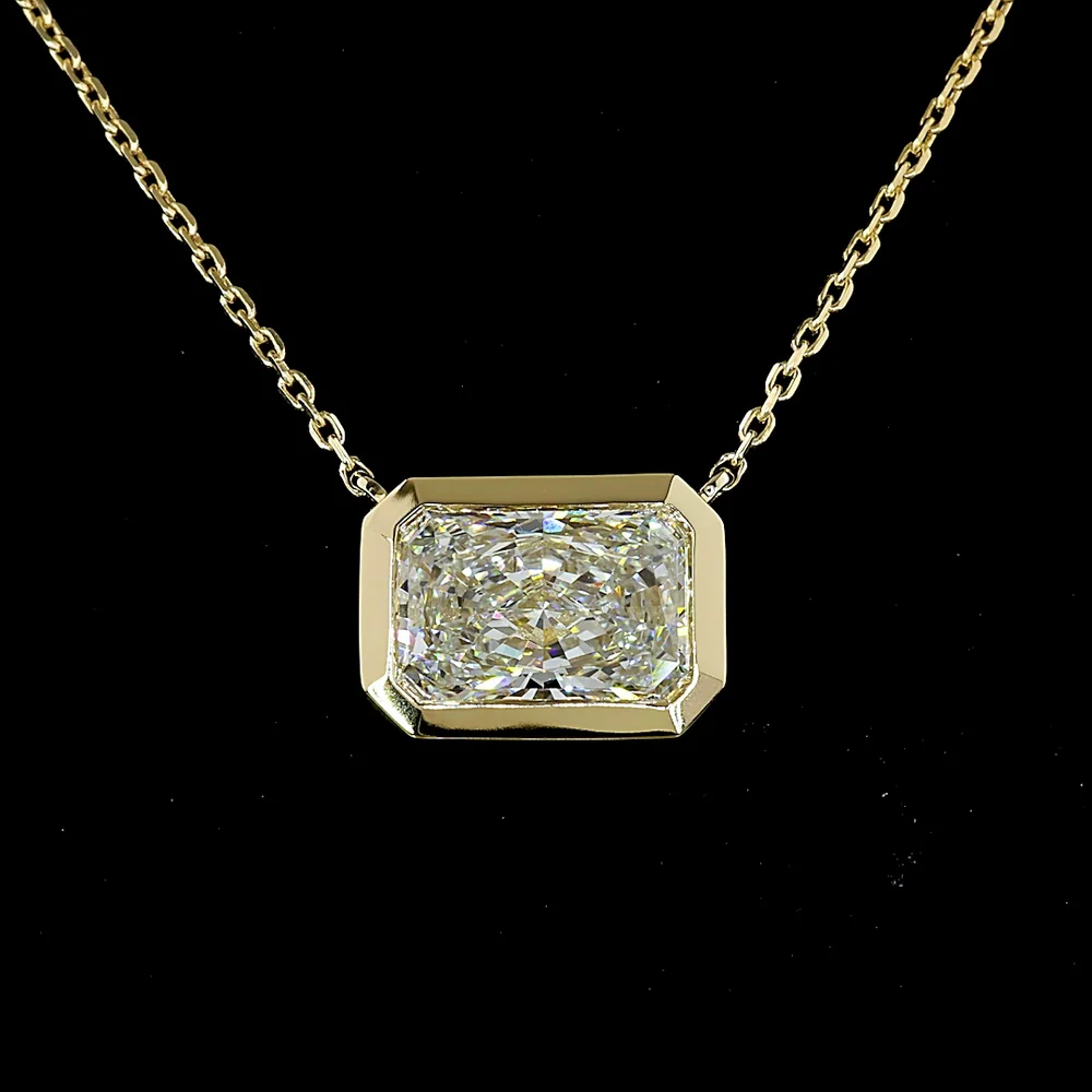 14K Yellow Gold East-West Bezel Set Radiant Cut Lab Diamond Solitaire Pendant - 2.09 Carat Total Diamond Weight - Covaloro Fine Jewelry - Image 2