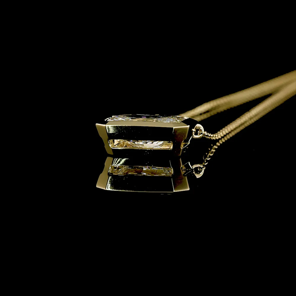 14K Yellow Gold East-West Bezel Set Radiant Cut Lab Diamond Solitaire Pendant - 2.09 Carat Total Diamond Weight - Covaloro Fine Jewelry - Image 3