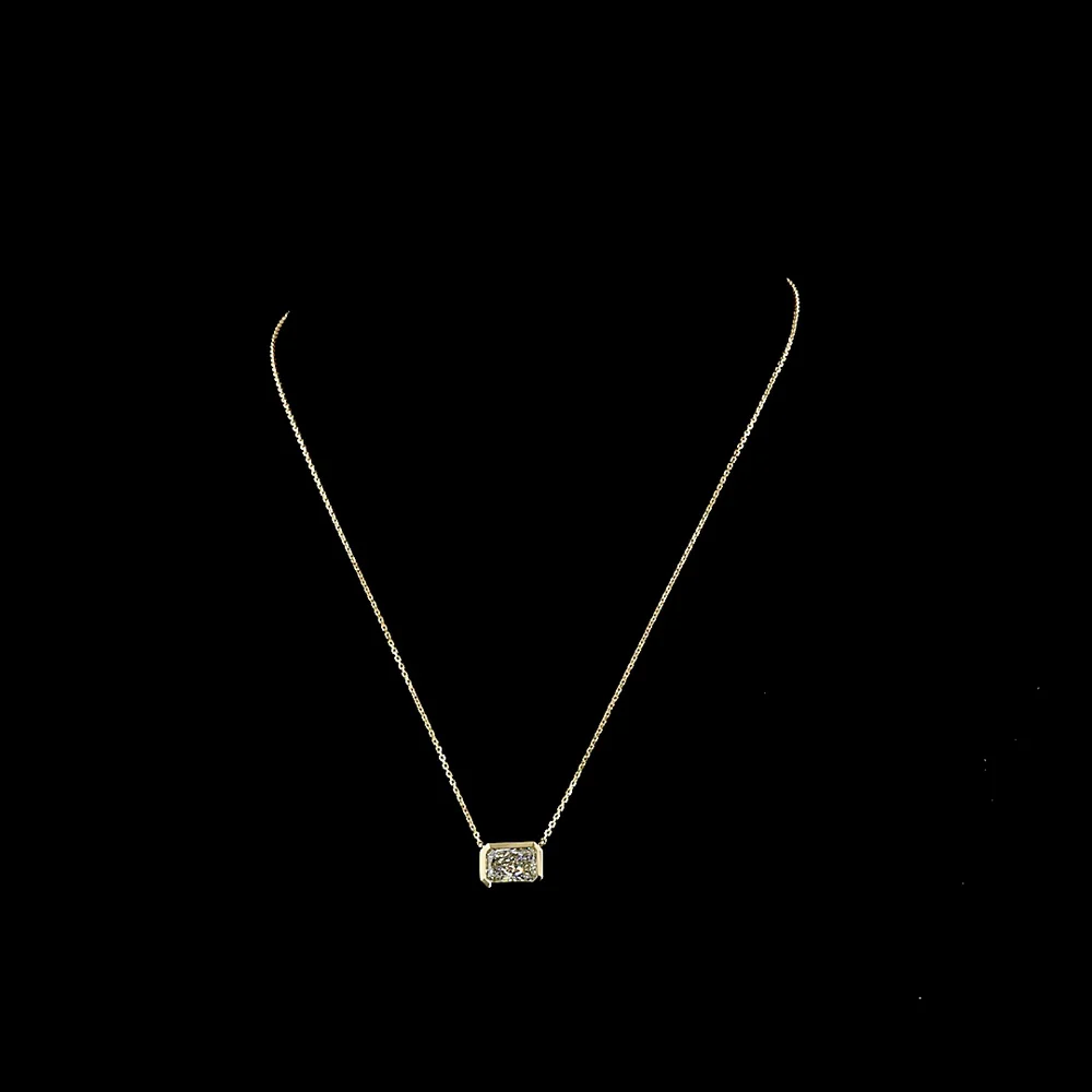 14K Yellow Gold East-West Bezel Set Radiant Cut Lab Diamond Solitaire Pendant - 2.09 Carat Total Diamond Weight - Covaloro Fine Jewelry - Image 4