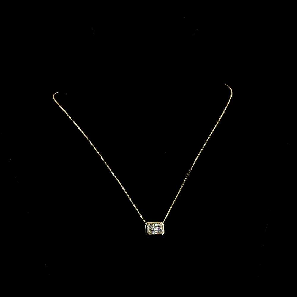 14K Yellow Gold East-West Bezel Set Radiant Cut Lab Diamond Solitaire Pendant - 3.09 Carat Total Diamond Weight, IGI Certified E-F VS1 - Covaloro Fine Jewelry