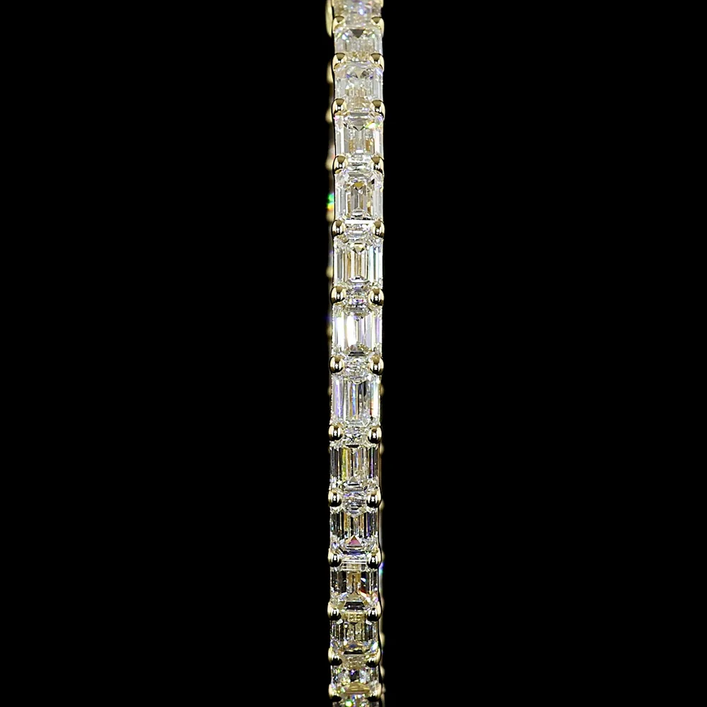 14K Yellow Gold East-West Emerald Cut Hoop Earrings with Lab Diamonds - 6.40 Carats Total Diamond Weight - Covaloro Fine Jewelry - Image 2