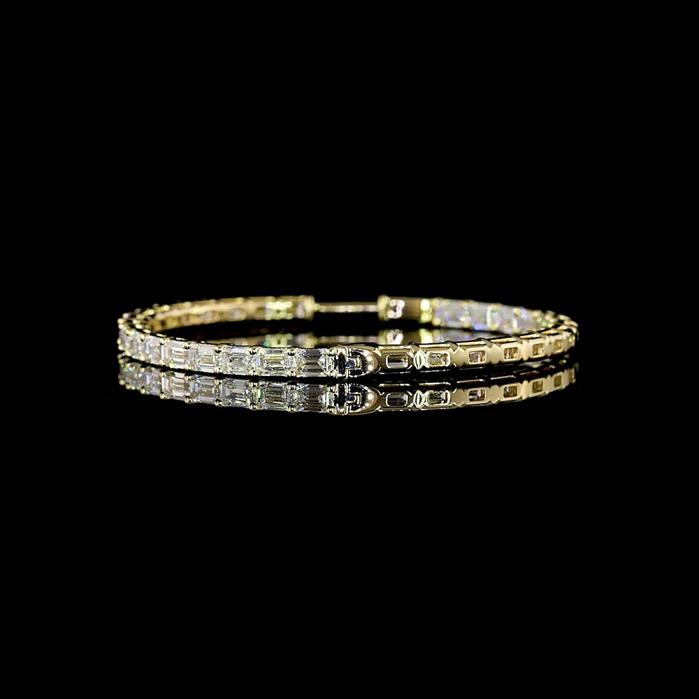 14K Yellow Gold East-West Emerald Cut Hoop Earrings with Lab Diamonds - 6.40 Carats Total Diamond Weight - Covaloro Fine Jewelry - Image 3