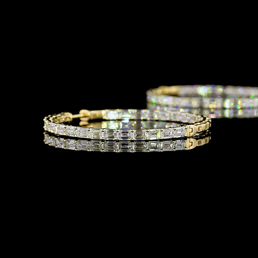 14K Yellow Gold East-West Emerald Cut Hoop Earrings with Lab Diamonds - 6.40 Carats Total Diamond Weight - Covaloro Fine Jewelry - Image 4
