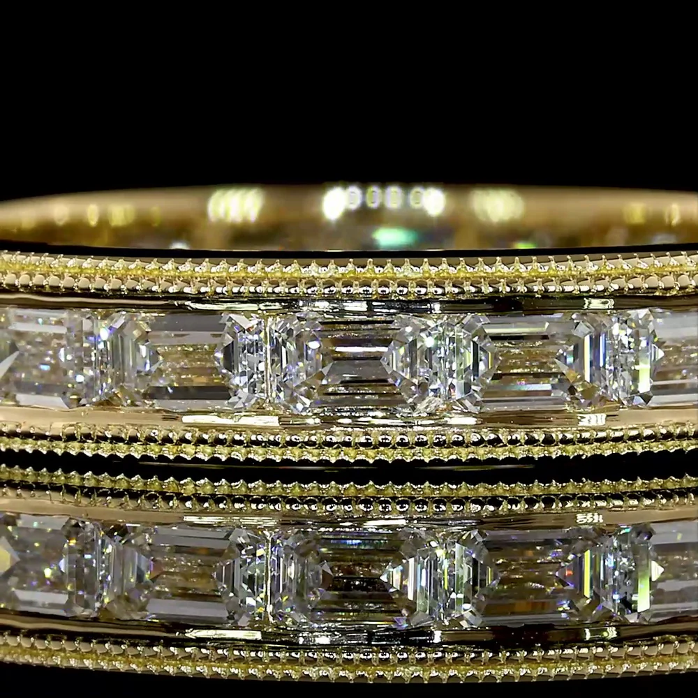 14K Yellow Gold East-West Emerald Cut Lab Diamond Eternity Band - 2.08 Carats Total Diamond Weight, E-F VS1 Clarity, Channel Set with Milgrain - Covaloro Fine Jewelry - Image 2