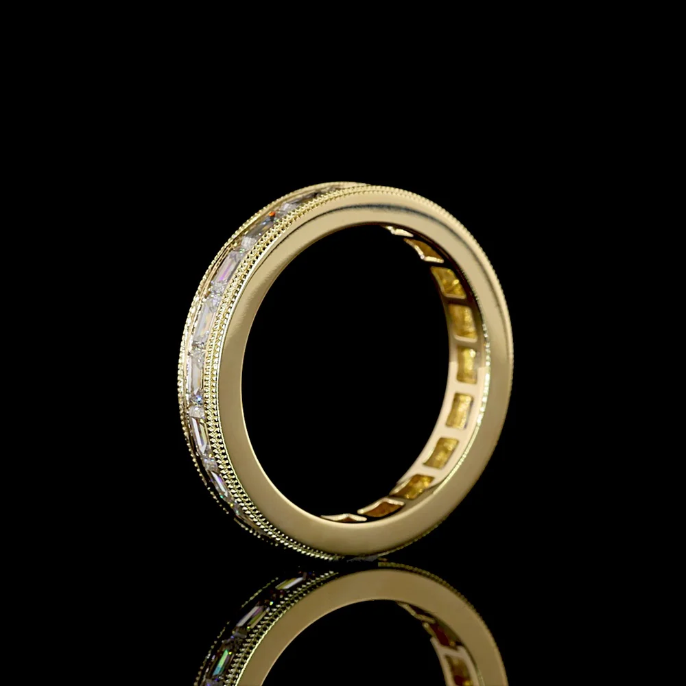 14K Yellow Gold East-West Emerald Cut Lab Diamond Eternity Band - 2.08 Carats Total Diamond Weight, E-F VS1 Clarity, Channel Set with Milgrain - Covaloro Fine Jewelry - Image 4