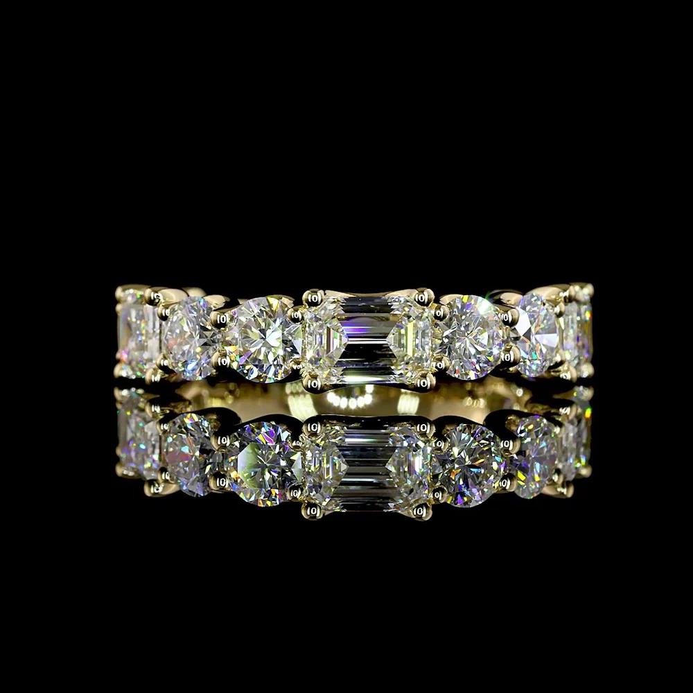 14K Yellow Gold East-West Emerald Cut Lab Diamond Eternity Band with Brilliant Cut Accents - 3.24 Carats Total Diamond Weight - Covaloro Fine Jewelry