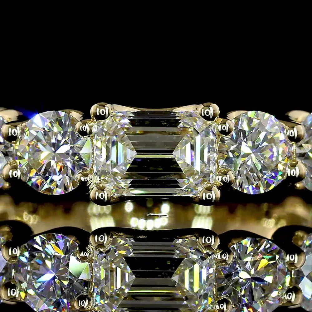 14K Yellow Gold East-West Emerald Cut Lab Diamond Eternity Band with Brilliant Cut Accents - 3.24 Carats Total Diamond Weight - Covaloro Fine Jewelry - Image 2