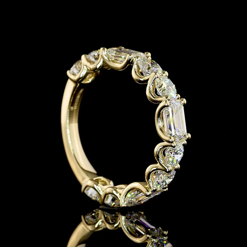 14K Yellow Gold East-West Emerald Cut Lab Diamond Eternity Band with Brilliant Cut Accents - 3.24 Carats Total Diamond Weight - Covaloro Fine Jewelry - Image 3